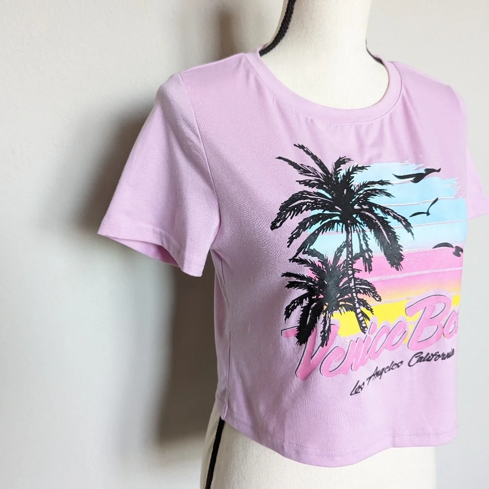 Venice Beach pastel purple pink yellow and blue graphic cropped tee size L - Picture 4 of 8